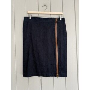 Lauren Ralph Lauren Dark Denim Skirt 10 Leather Trim Accent Pencil Straight